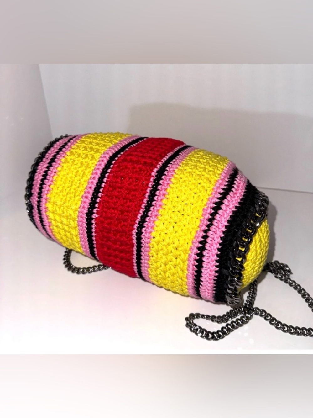SOLD LIVE! Stella McCartney Multicolor Striped Crochet Shoulder Bag 11.41” X 11” - Picture 4 of 8